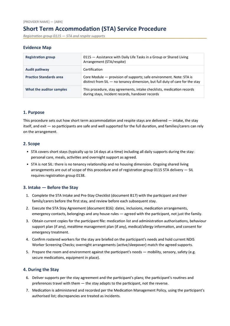 STA service procedure — 0115 — Registration Scope Completion Pack document sample