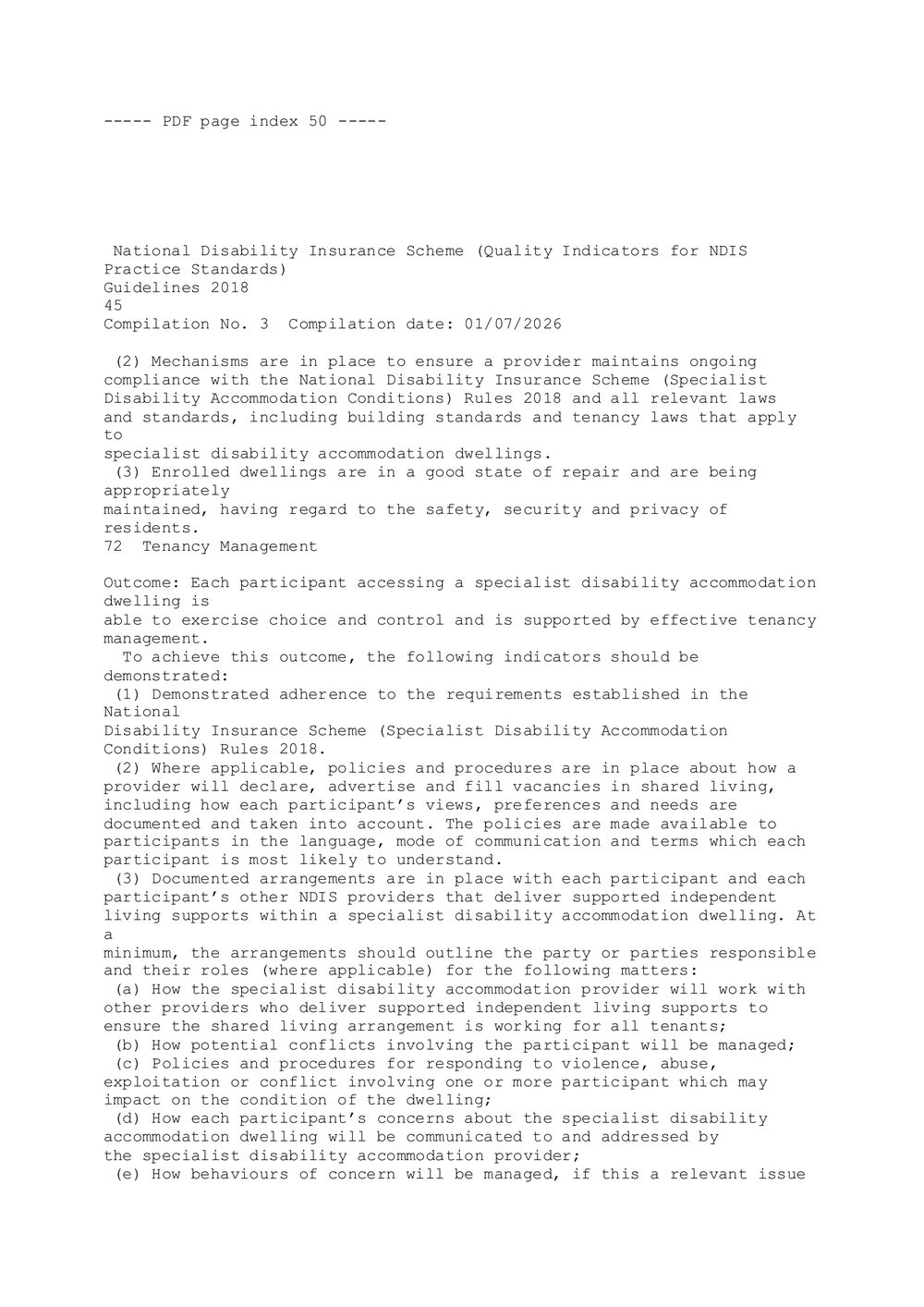 Page 1 of the authorised extract of the NDIS (Quality Indicators) Guidelines 2018 that ships inside the kit - the instrument's words, not ours