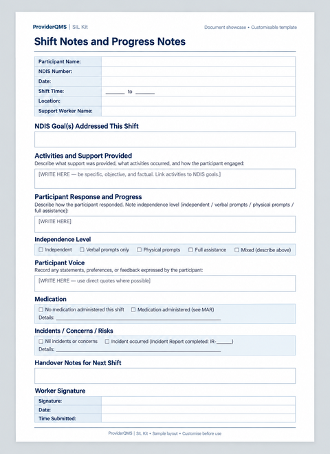 Shift Notes and Progress Notes — reformatted document showcase
