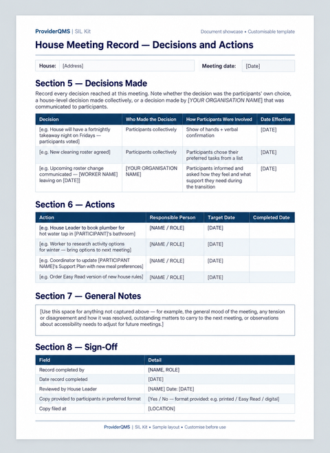 House Meeting Record — Decisions and Actions — reformatted document showcase