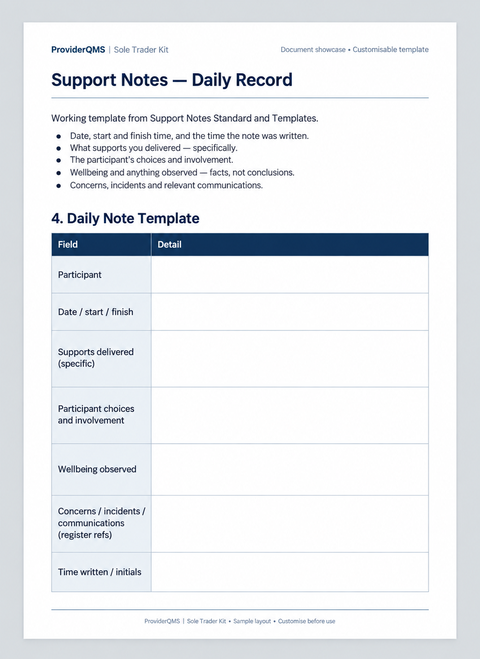 Support Notes — Daily Record — reformatted document showcase