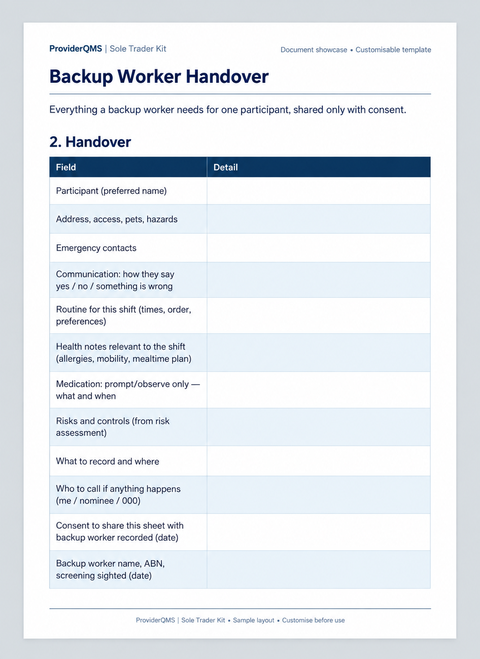 Backup Worker Handover — reformatted document showcase